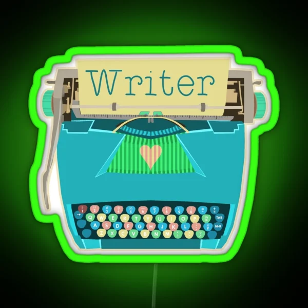 Retro Typewriter For Writers Mid Century Modern Aqua RGB Neon Sign