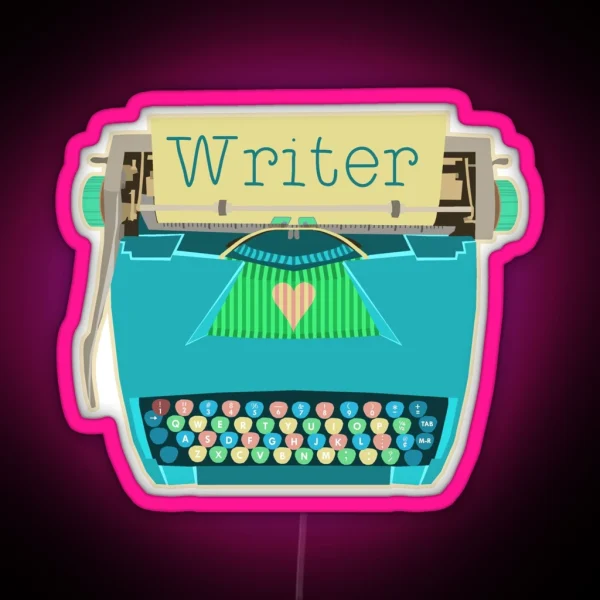 Retro Typewriter For Writers Mid Century Modern Aqua RGB Neon Sign