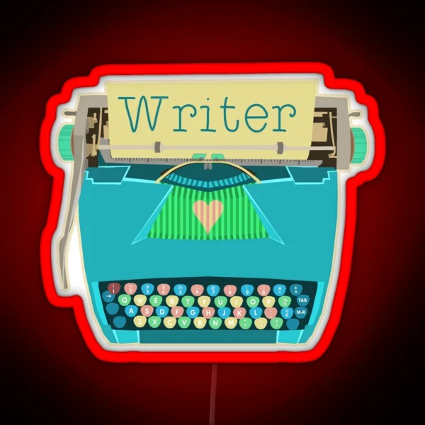 Retro Typewriter For Writers Mid Century Modern Aqua RGB Neon Sign