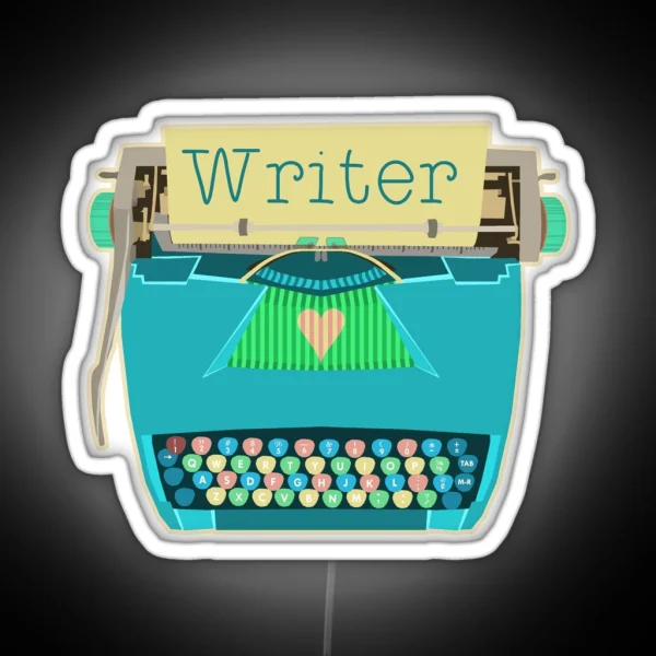 Retro Typewriter For Writers Mid Century Modern Aqua RGB Neon Sign