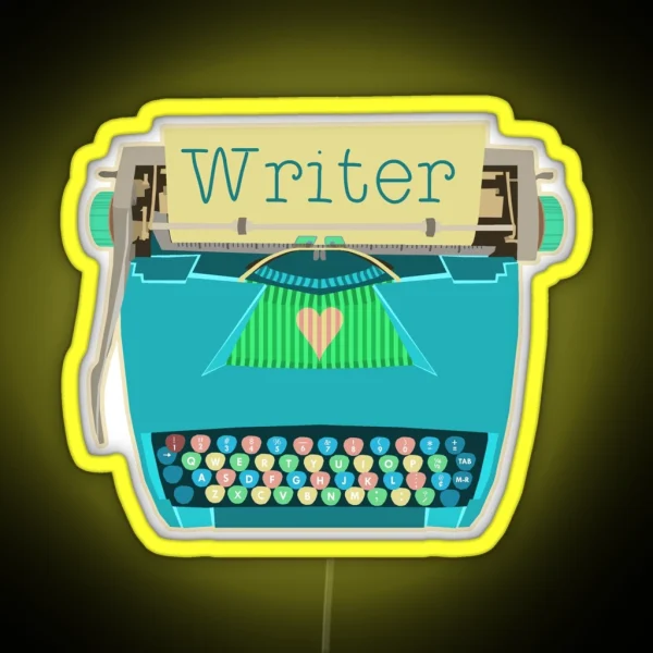 Retro Typewriter For Writers Mid Century Modern Aqua RGB Neon Sign