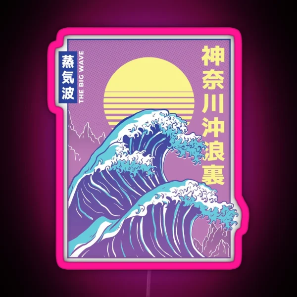 Retro Vaporwave Great Wave Japanese Art Vintage 90s 80s Cyperpunk RGB Neon Sign