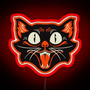 Retro Vintage Halloween Black Cat Happy Face RGB Neon Sign