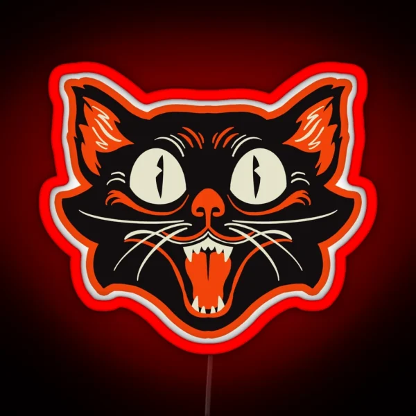 Retro Vintage Halloween Black Cat Happy Face RGB Neon Sign