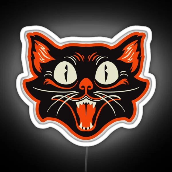Retro Vintage Halloween Black Cat Happy Face RGB Neon Sign
