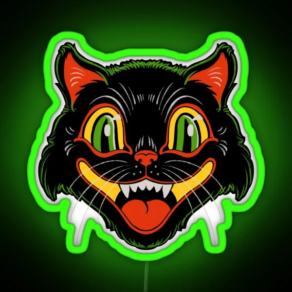 Retro Vintage Halloween Decor Black Cat Face RGB Neon Sign