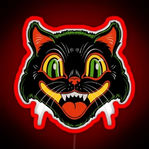 Retro Vintage Halloween Decor Black Cat Face RGB Neon Sign