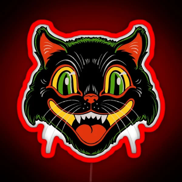 Retro Vintage Halloween Decor Black Cat Face RGB Neon Sign