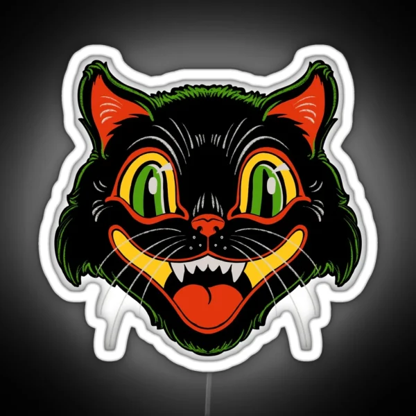 Retro Vintage Halloween Decor Black Cat Face RGB Neon Sign