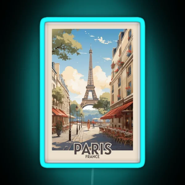 Retro Vintage Paris Poster With Eiffel Tower RGB Neon Sign