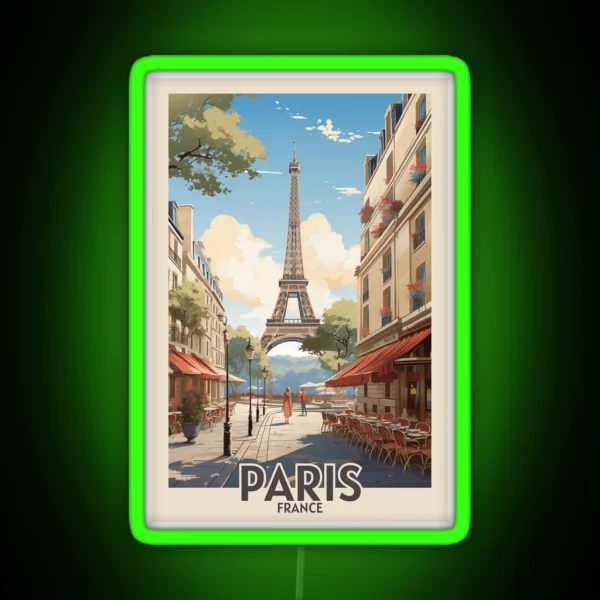 Retro Vintage Paris Poster With Eiffel Tower RGB Neon Sign