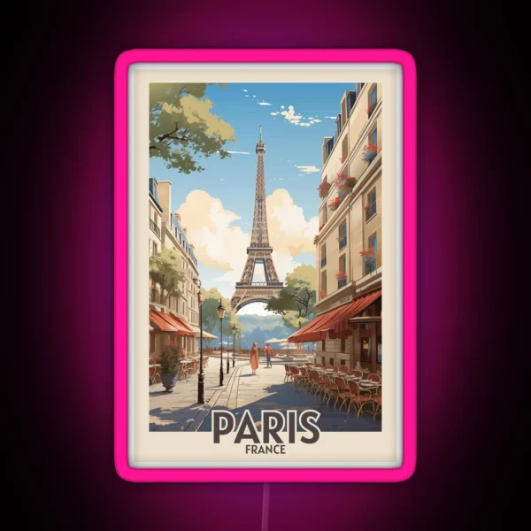 Retro Vintage Paris Poster With Eiffel Tower RGB Neon Sign