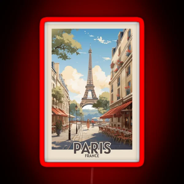Retro Vintage Paris Poster With Eiffel Tower RGB Neon Sign
