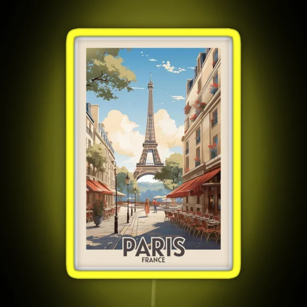 Retro Vintage Paris Poster With Eiffel Tower RGB Neon Sign