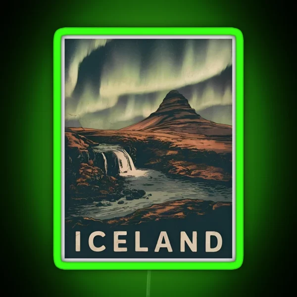 Retro Vintage Travel Iceland Kirkjufell RGB Neon Sign