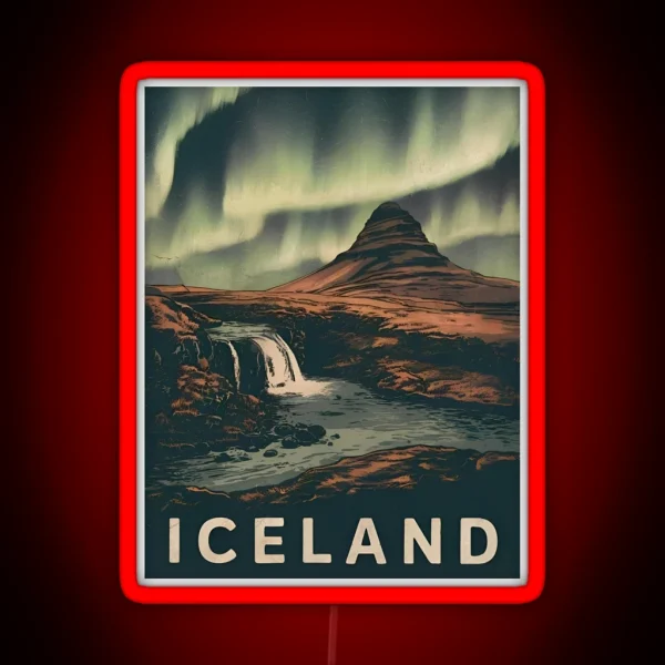 Retro Vintage Travel Iceland Kirkjufell RGB Neon Sign