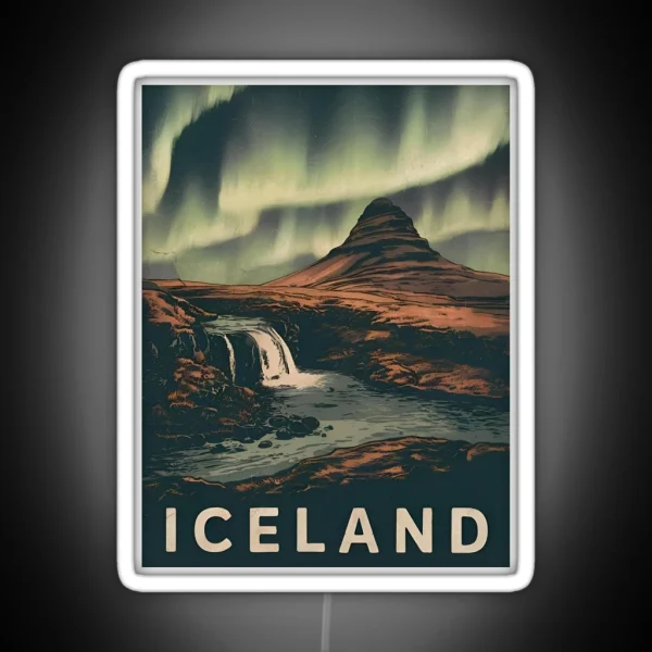 Retro Vintage Travel Iceland Kirkjufell RGB Neon Sign