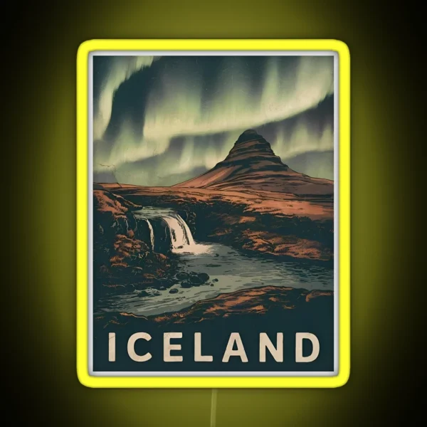 Retro Vintage Travel Iceland Kirkjufell RGB Neon Sign