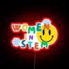 Empowering Female Innovators in STEM with Vibrant Neon Floral Accents.