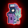 Retrofuturistic pixel art meets vibrant color in this arcade sign.