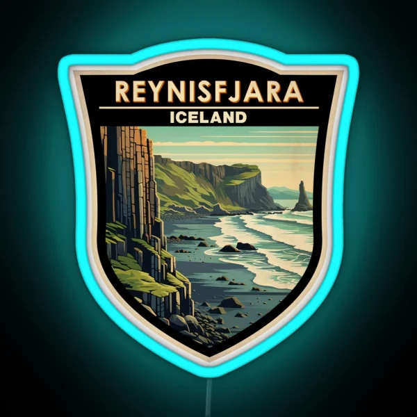 Reynisfjara Beach Iceland Vintage Badge RGB Neon Sign