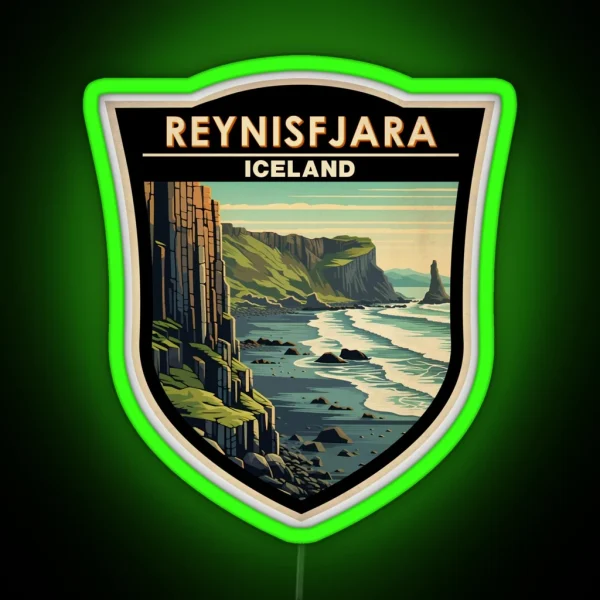 Reynisfjara Beach Iceland Vintage Badge RGB Neon Sign