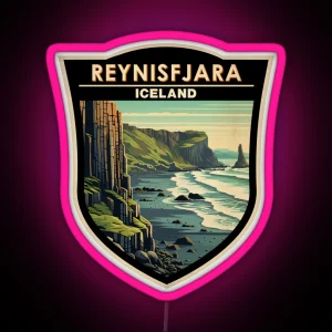 Reynisfjara Beach Iceland Vintage Badge RGB Neon Sign