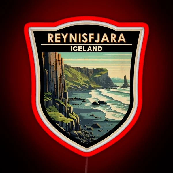 Reynisfjara Beach Iceland Vintage Badge RGB Neon Sign
