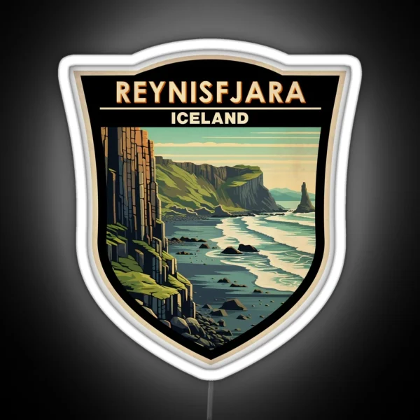 Reynisfjara Beach Iceland Vintage Badge RGB Neon Sign