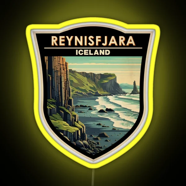 Reynisfjara Beach Iceland Vintage Badge RGB Neon Sign