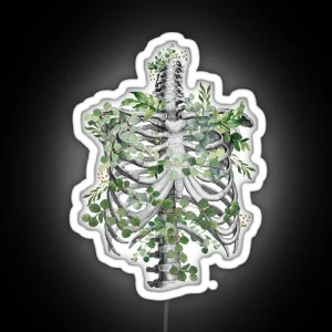 Ribcage Rib Cage Anatomy Skeleton Eucaliptus Leaves RGB Neon Sign