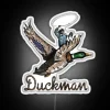 Neon illuminated 'Duckman Pepper' graphic on RBG led by Riley.