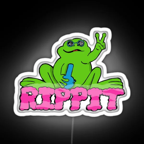 Rippit The Stoner Frog Peace Sign RGB Neon Sign