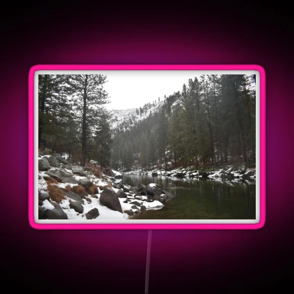 River In A Snowy Mountain RGB Neon Sign