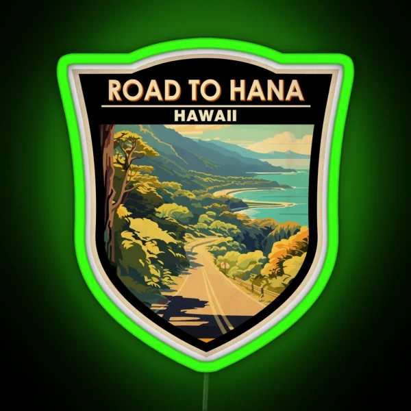 Road To Hana Maui Hawaii Badge RGB Neon Sign