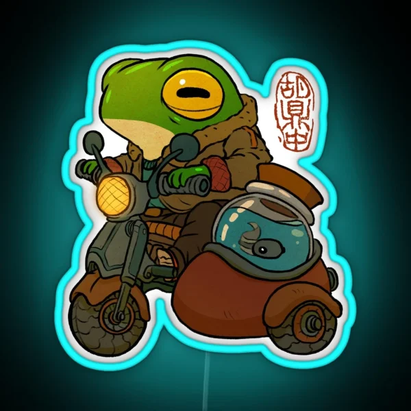 Road Trip Motorcycle Frog Artwork Asian Style RGB Neon Sign