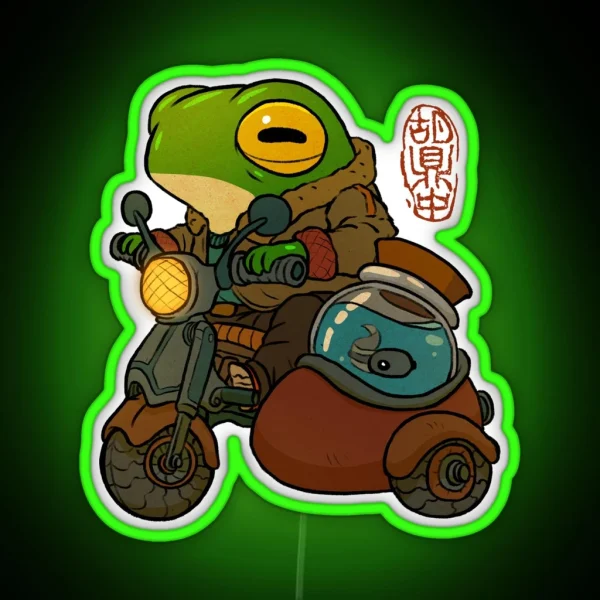 Road Trip Motorcycle Frog Artwork Asian Style RGB Neon Sign