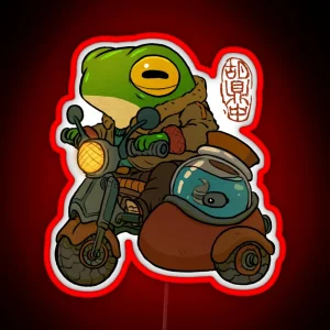 Road Trip Motorcycle Frog Artwork Asian Style RGB Neon Sign