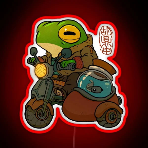 Road Trip Motorcycle Frog Artwork Asian Style RGB Neon Sign