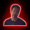 Robert Downey Jr's iconic face in glowing RGB neon lighting