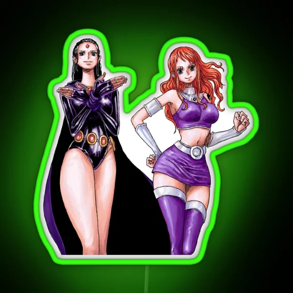Robin And Nami As Raven And Starfire Cosplay One Piece RGB Neon Sign