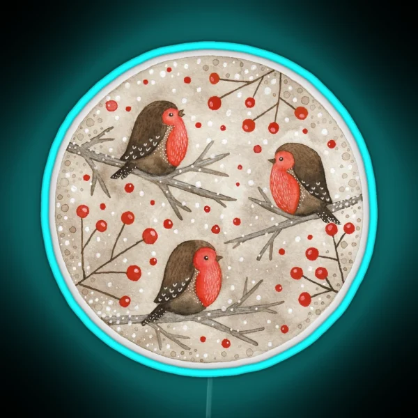 Robins And Red Berries RGB Neon Sign