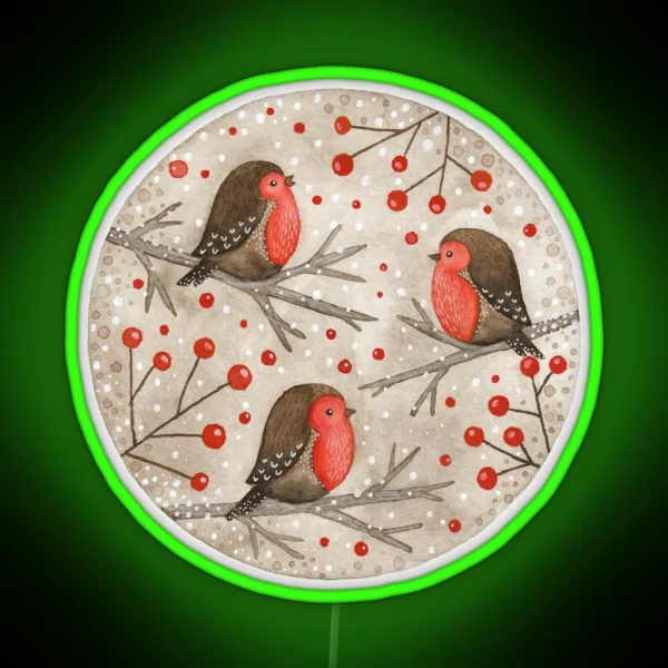 Robins And Red Berries RGB Neon Sign