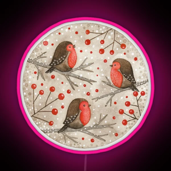 Robins And Red Berries RGB Neon Sign