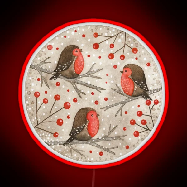 Robins And Red Berries RGB Neon Sign
