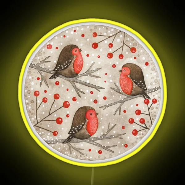 Robins And Red Berries RGB Neon Sign