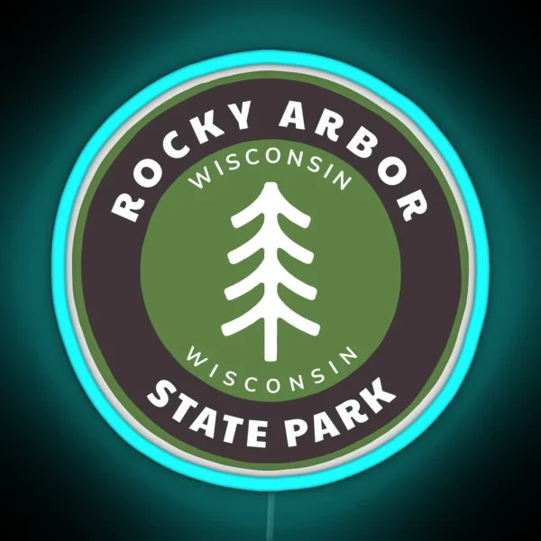 Rocky Arbor State Park Wisconsin WI Mountain Forest Badge With A Tree RGB Neon Sign