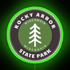 Rocky Arbor State Park Wisconsin WI Mountain Forest Badge With A Tree RGB Neon Sign