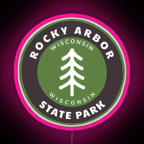 Rocky Arbor State Park Wisconsin WI Mountain Forest Badge With A Tree RGB Neon Sign