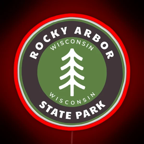 Rocky Arbor State Park Wisconsin WI Mountain Forest Badge With A Tree RGB Neon Sign